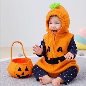 Styleilove 🎃 Infant Halloween Baby Kids Fleece Pumpkin Costume Comfy Jumpsuit